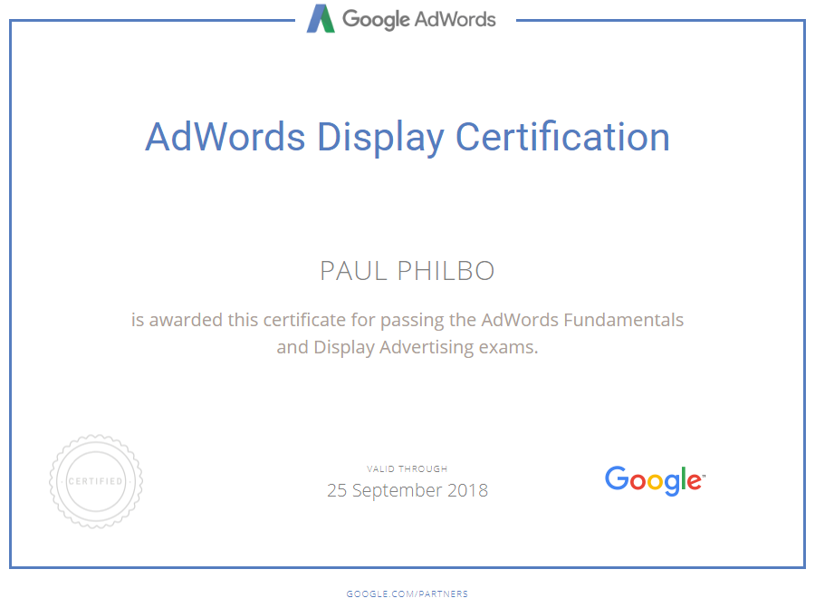 Google Certified AdWords and Display advertising professional 